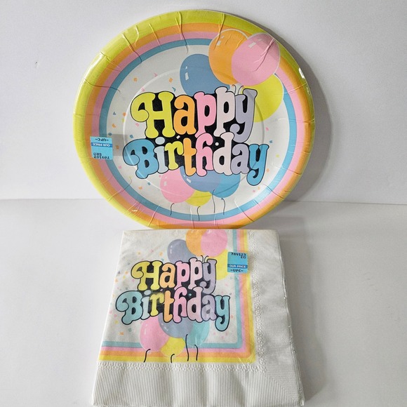 C a reed Other - Vtg C A Reed Happy Birthday Plates and Napkins - NEW‎ SEALED - 9in